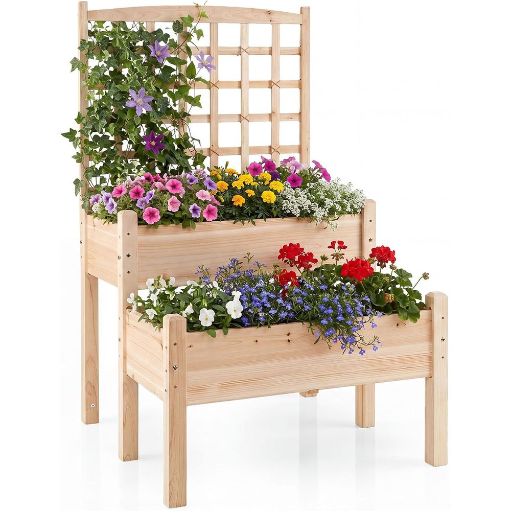 Raised Bed Planter Box - 난간이 있는 2단 높이형 재배상자, 채소,