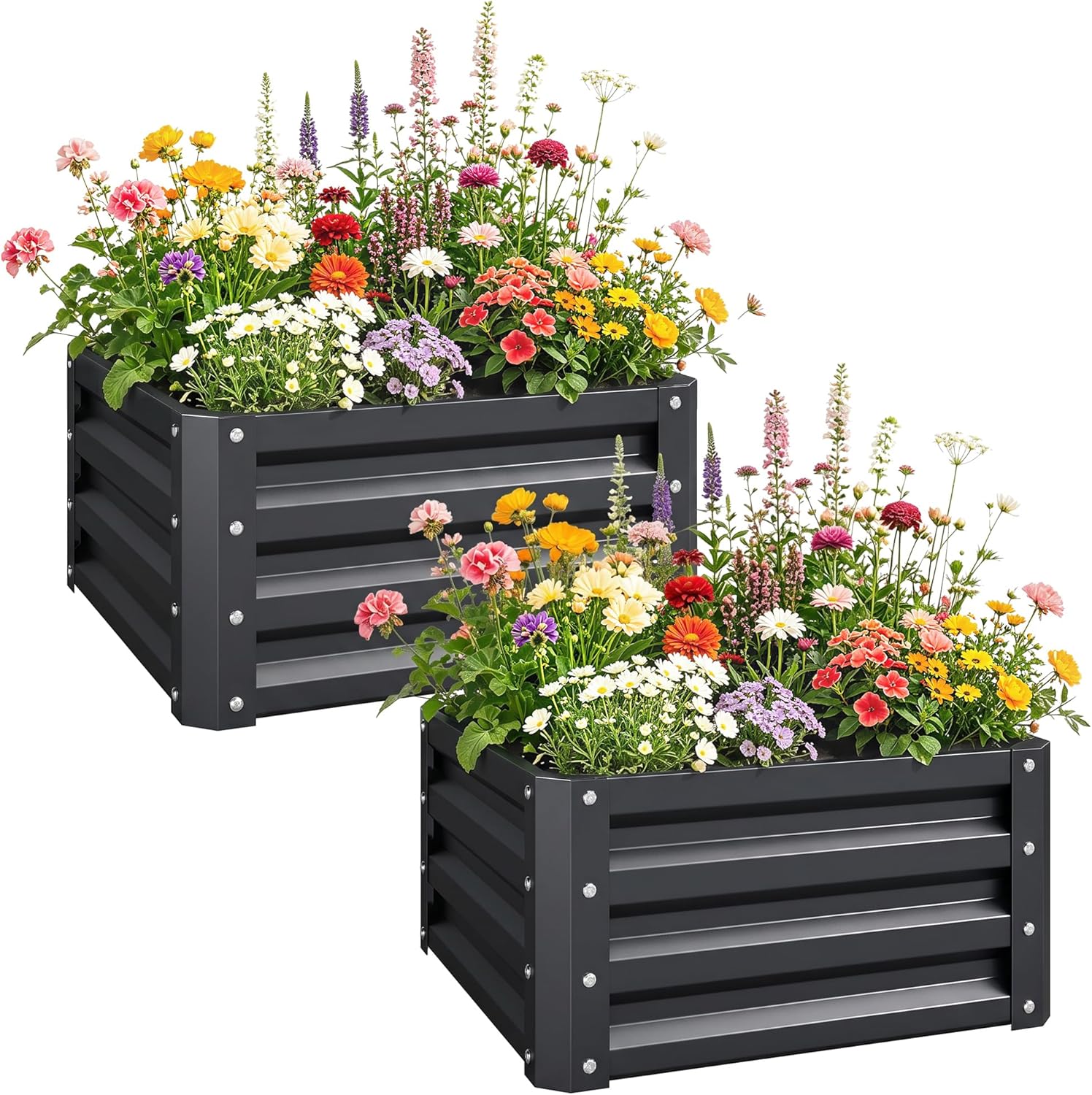 Raised Bed Planter Box - 2피스 아연 도금된 높이형 정원 화분,