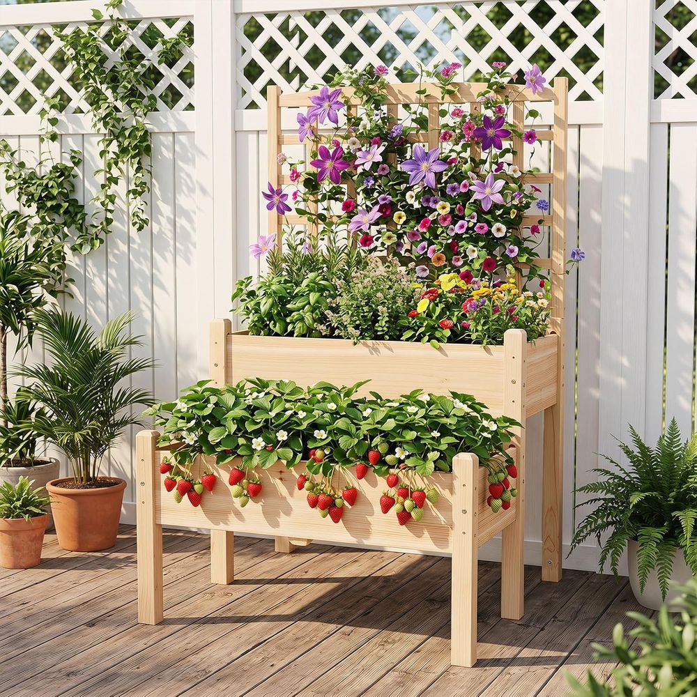 난간이 있는 2단 높이형 재배상자, 채소, 허브 재배용 - Raised Bed Planter Box 리뷰 및 가격