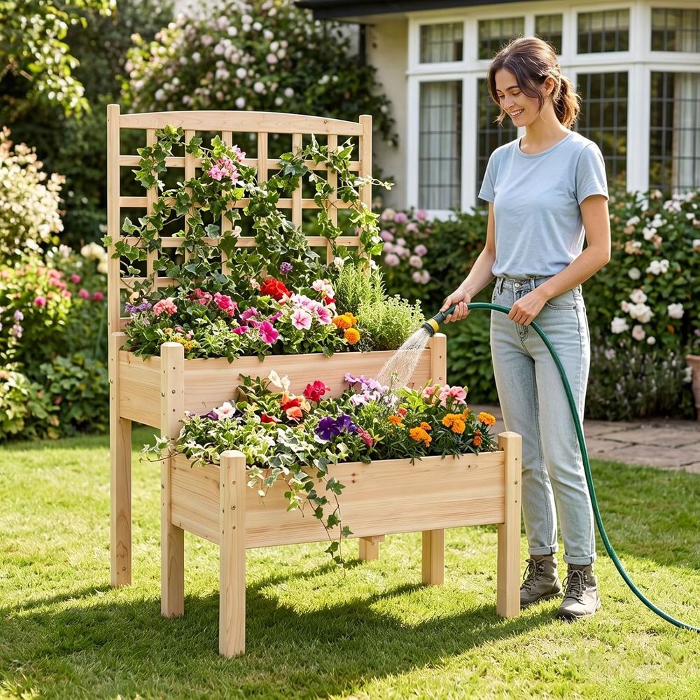 난간이 있는 2단 높이형 재배상자, 채소, 허브 재배용 - Raised Bed Planter Box 리뷰 및 가격