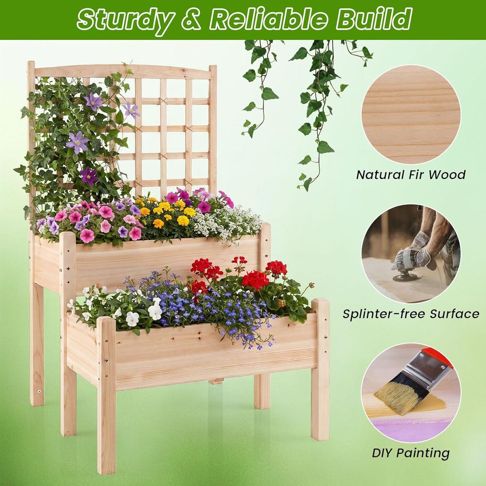 난간이 있는 2단 높이형 재배상자, 채소, 허브 재배용 - Raised Bed Planter Box 리뷰 및 가격