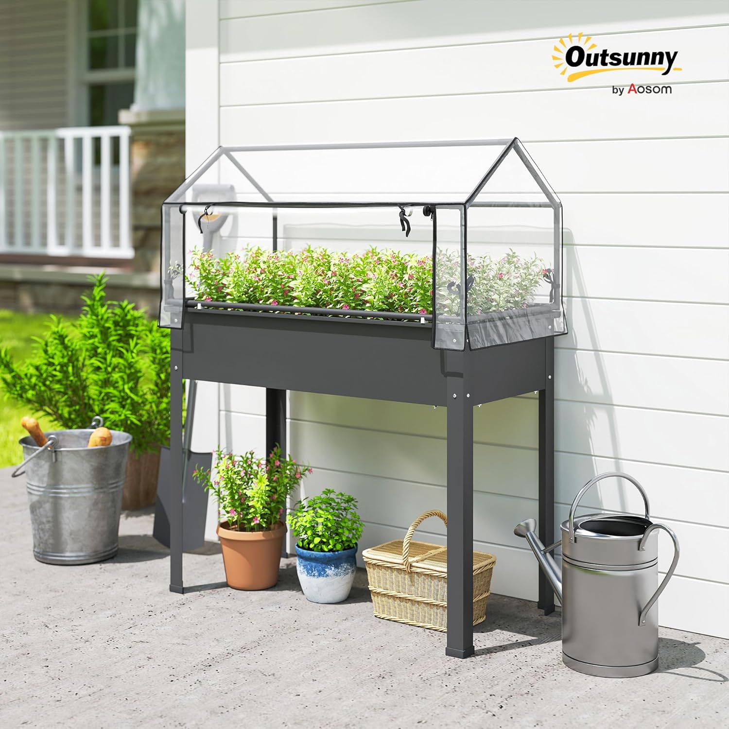 온실 커버가 있는 높이형 화분, 다리와 배수구가 있는  - Raised Bed Planter Box 리뷰 및 가격