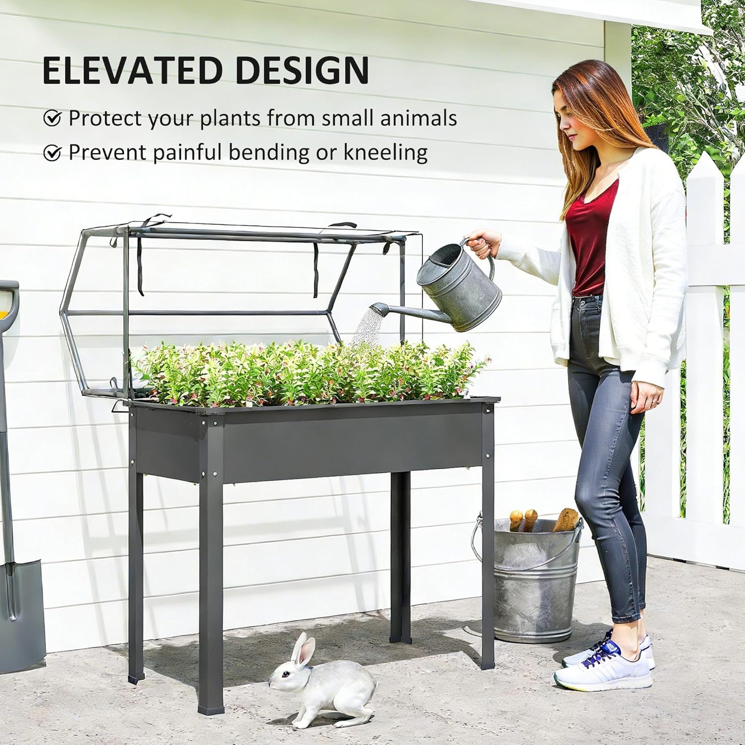 온실 커버가 있는 높이형 화분, 다리와 배수구가 있는  - Raised Bed Planter Box 리뷰 및 가격
